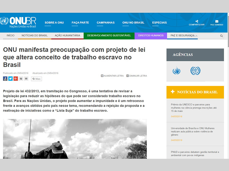 ONU recomenda fortalecimento da fiscalização para combater trabalho ...